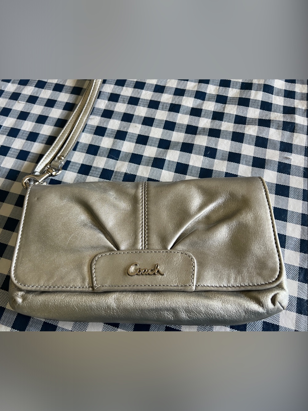 Coach Metallic Silver Wristlet Clutch with Wrist Strap